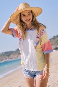 Colorblock Tee with Floral Inset Print