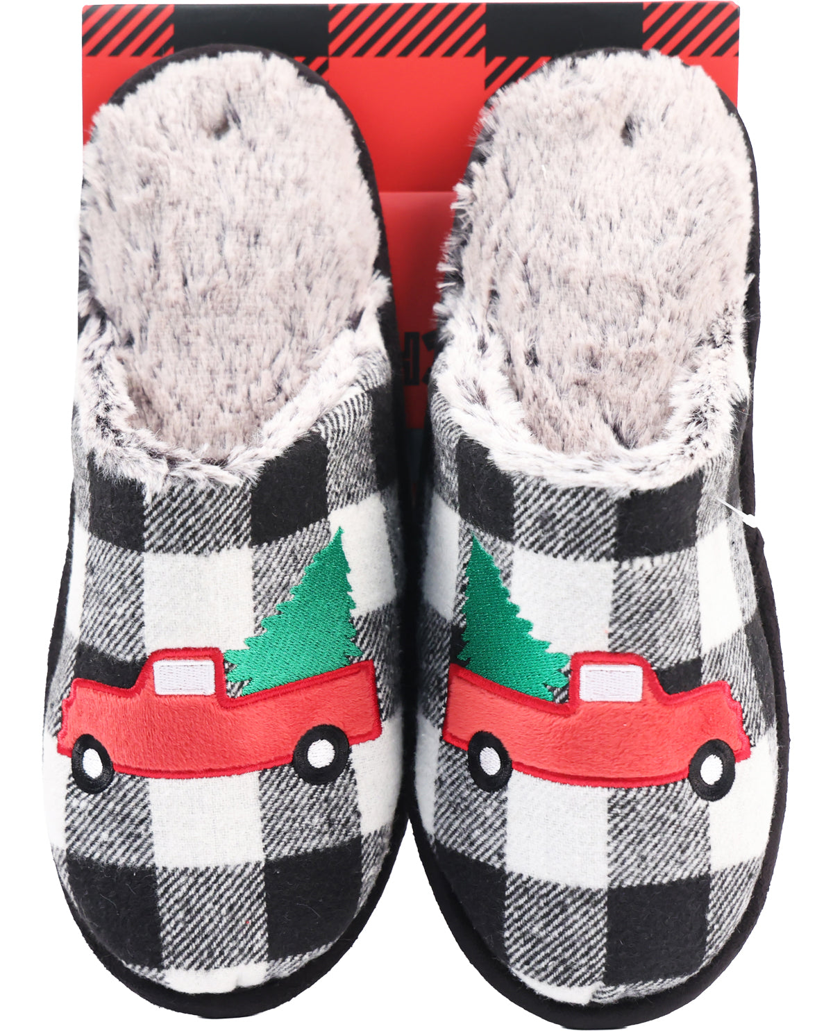 Velour and Plaid Holiday Scuff Slippers