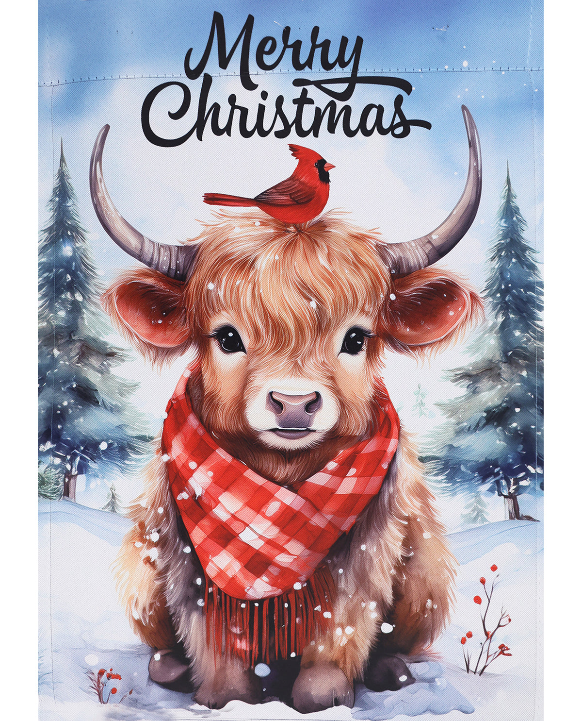 Highland Cow with Cardinals Suede Garden Flag