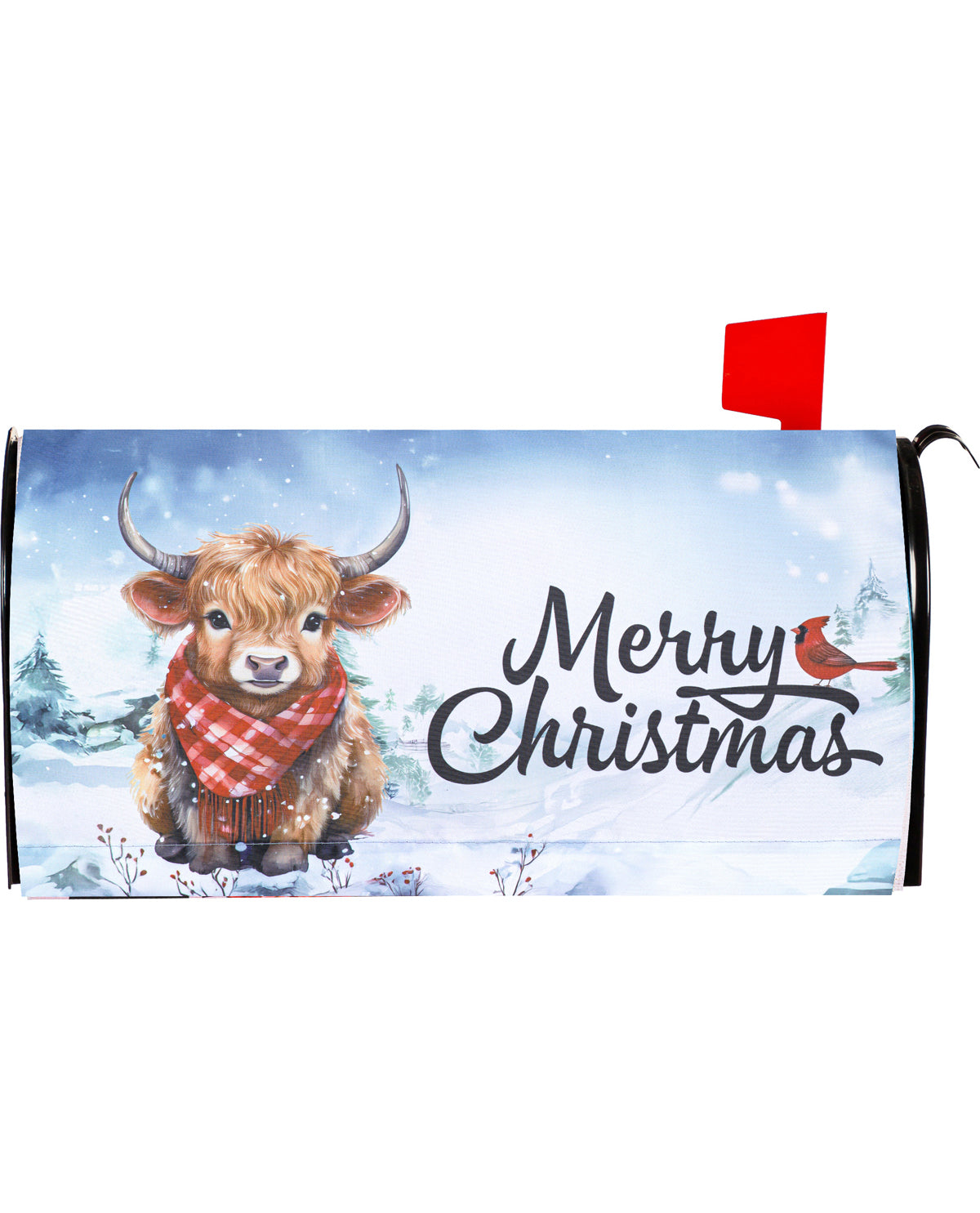 Highland Cow with Cardinal Mailbox Cover