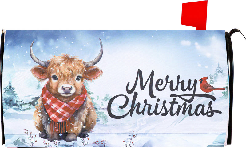 Highland Cow with Cardinal Mailbox Cover