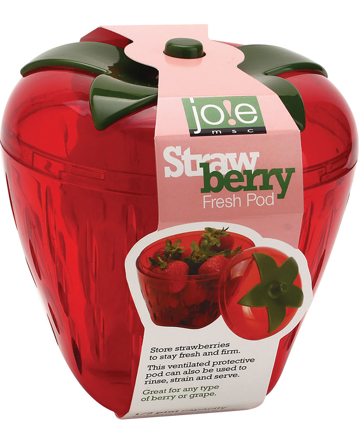 Red strawberry-shaped container with ajoé label on a white background
