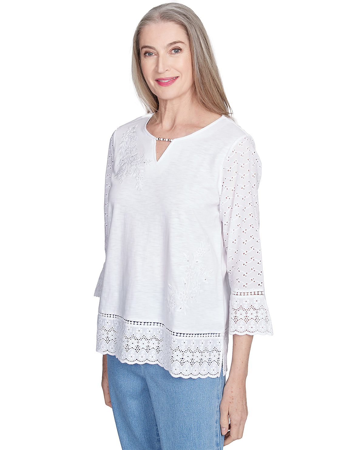 Alfred Dunner Missy Flower Power Floral Embroidered Top