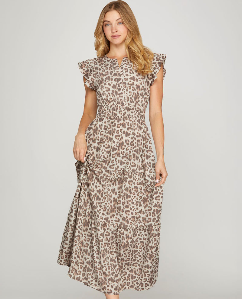 Leopard Print Tiered Maxi Dress