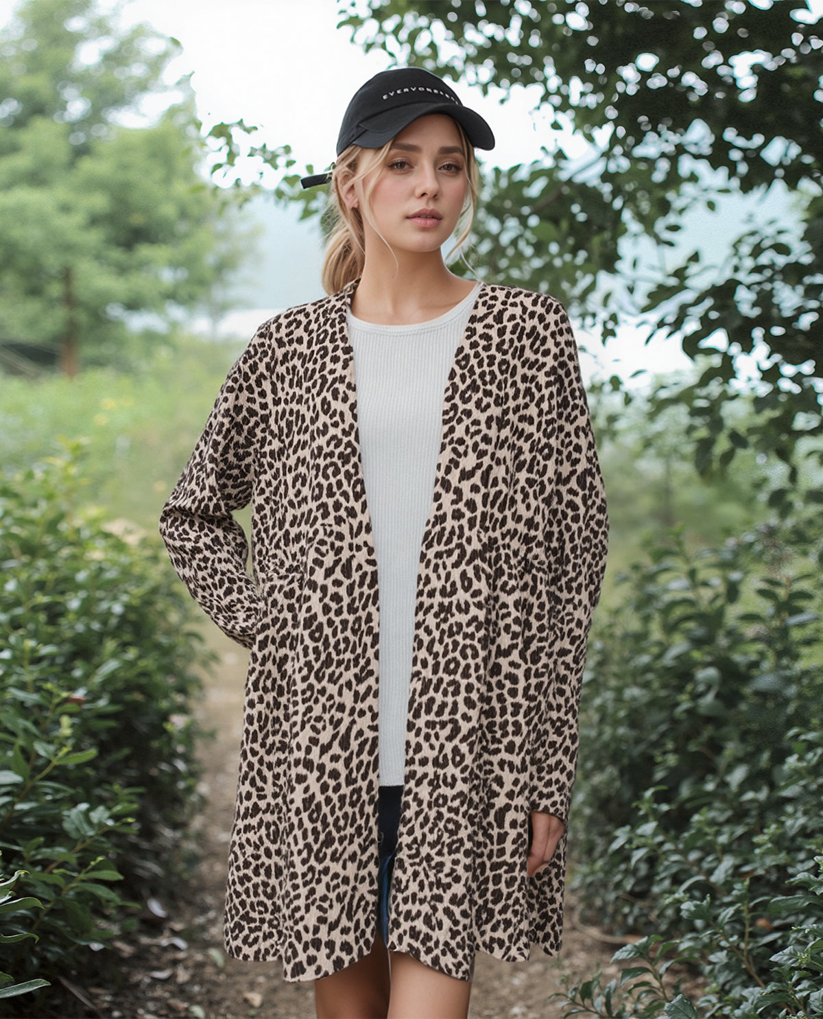 Ribbed Beige Leopard Print Cardigan