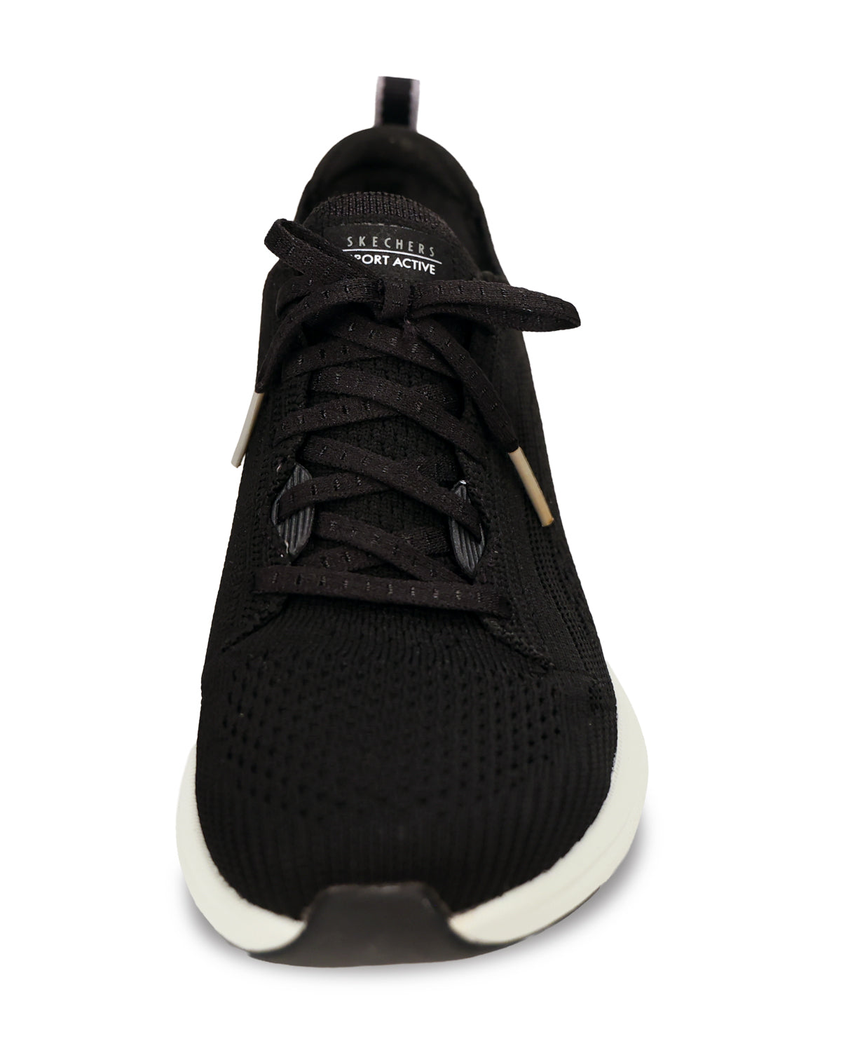 Black sneaker with a white sole on a white background