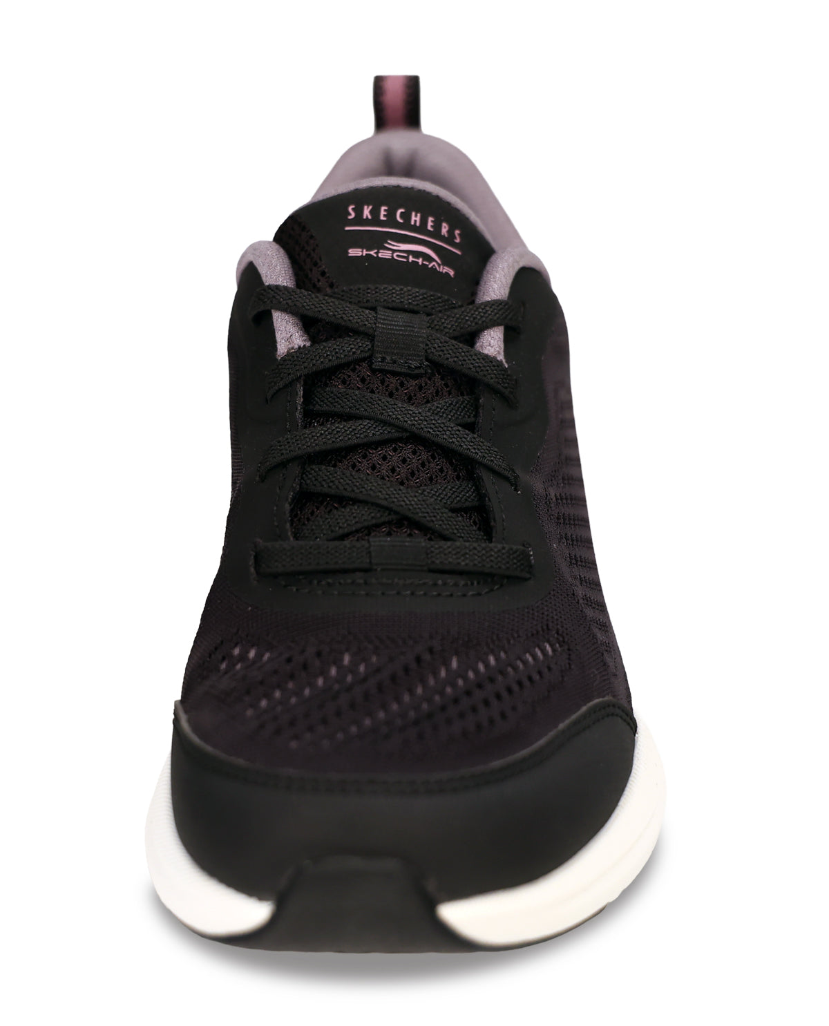 A Skechers BioAction athletic sneaker in black with a white sole, shown from a front-facing perspective on a white background.