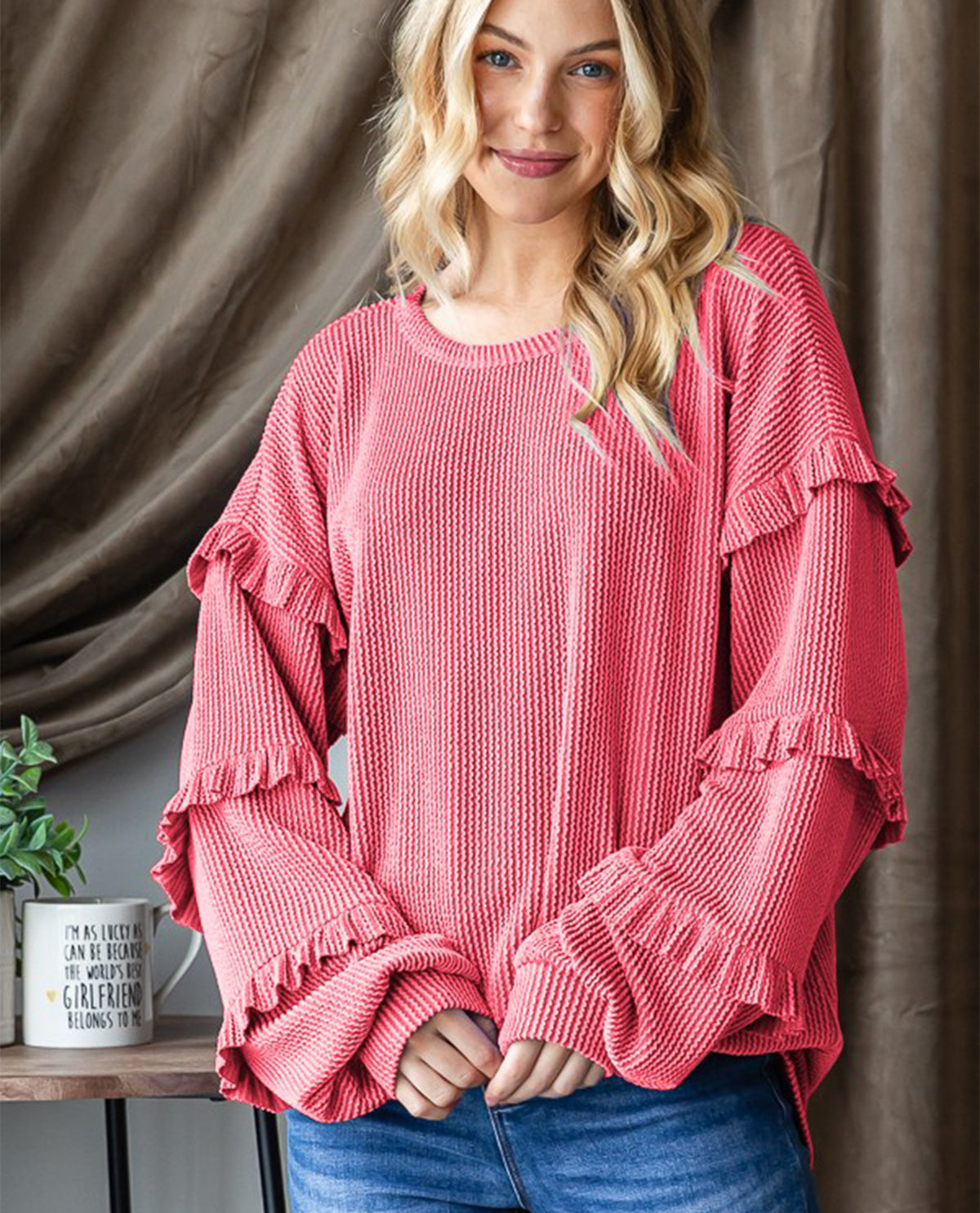 Urban Ribbed Tunic with Ruffle Sleeves