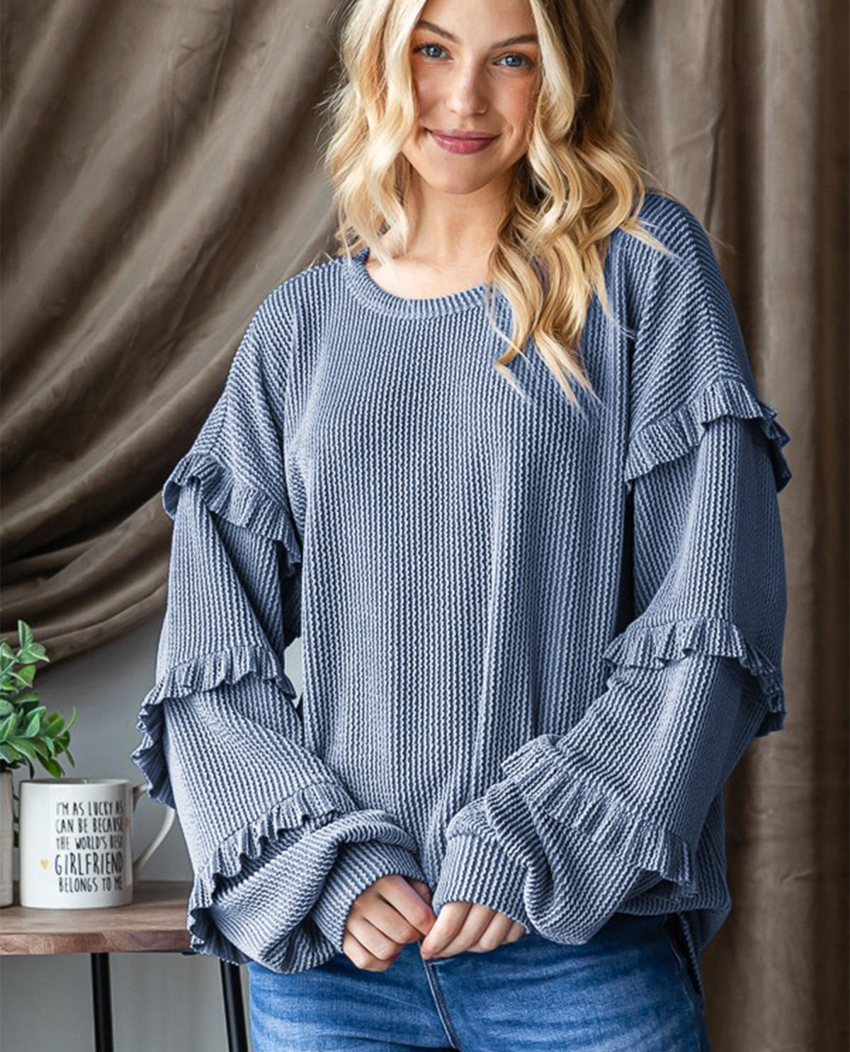 Urban Ribbed Tunic with Ruffle Sleeves