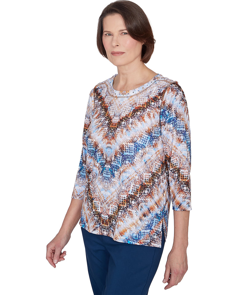 Alfred Dunner Petite Classics Abstract Blue Knit Top