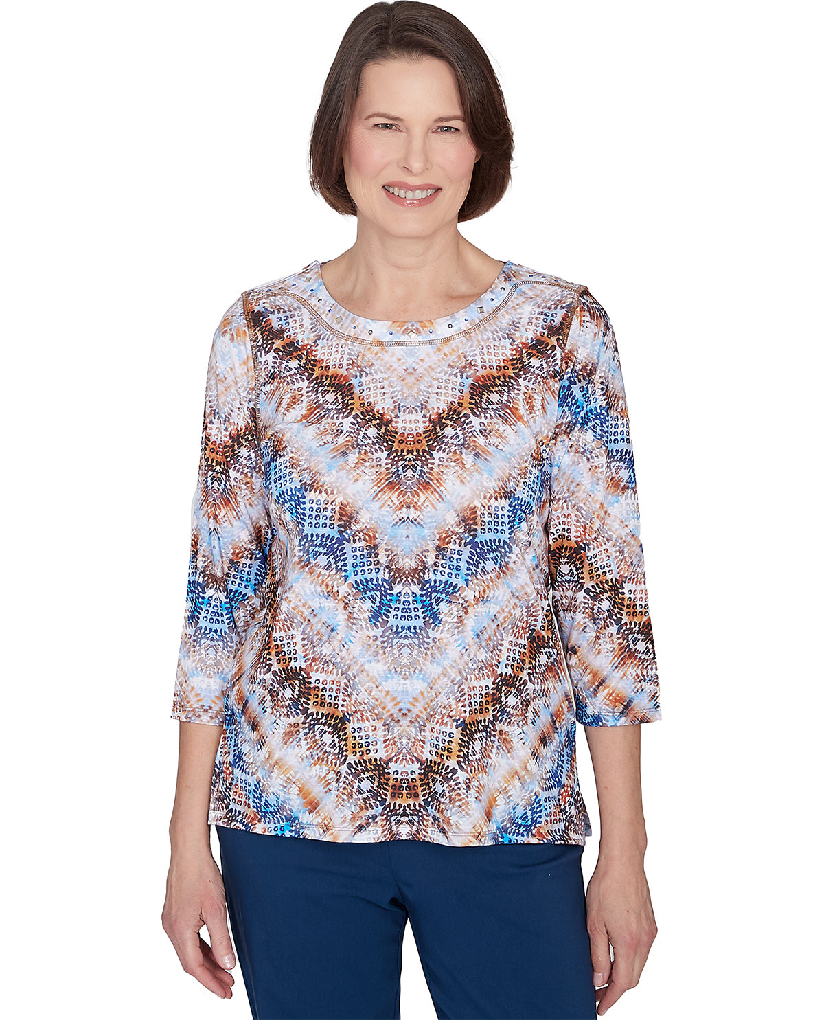 Alfred Dunner Petite Classics Abstract Blue Knit Top