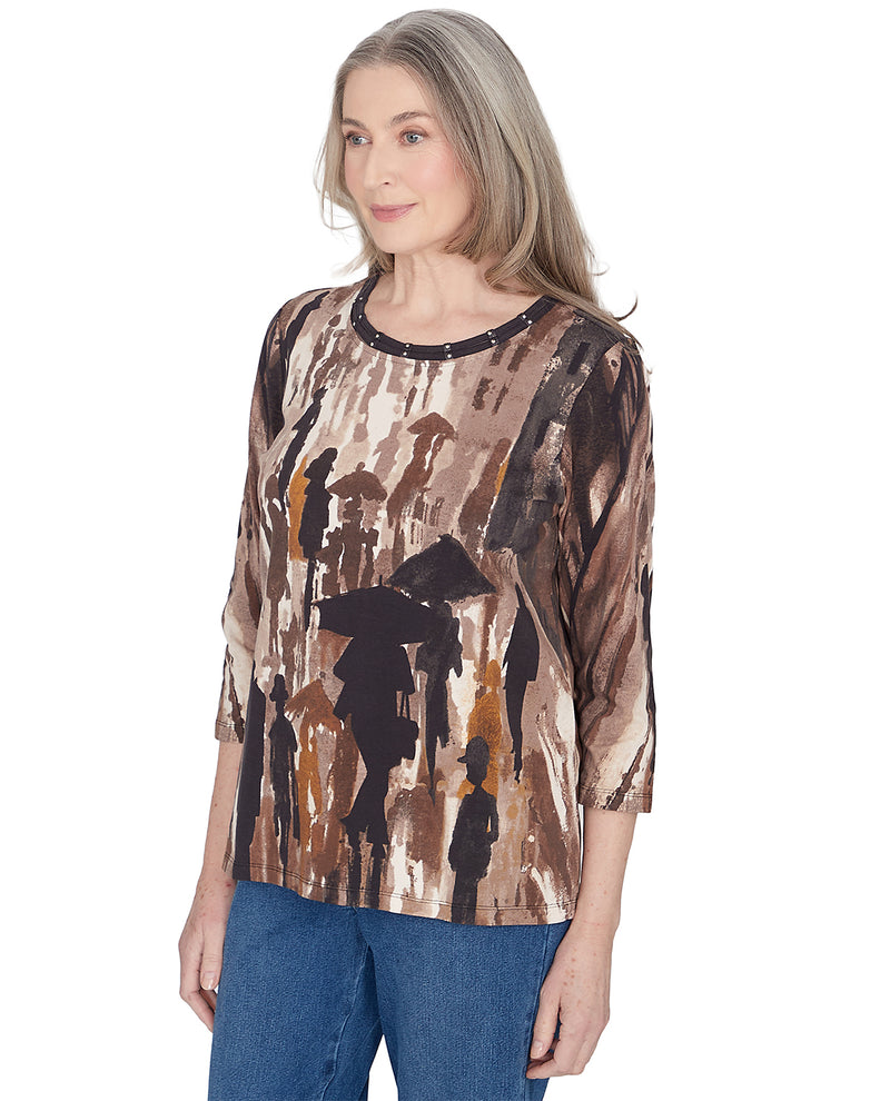 Alfred Dunner Petite Classic Abstract Rain Knit Top