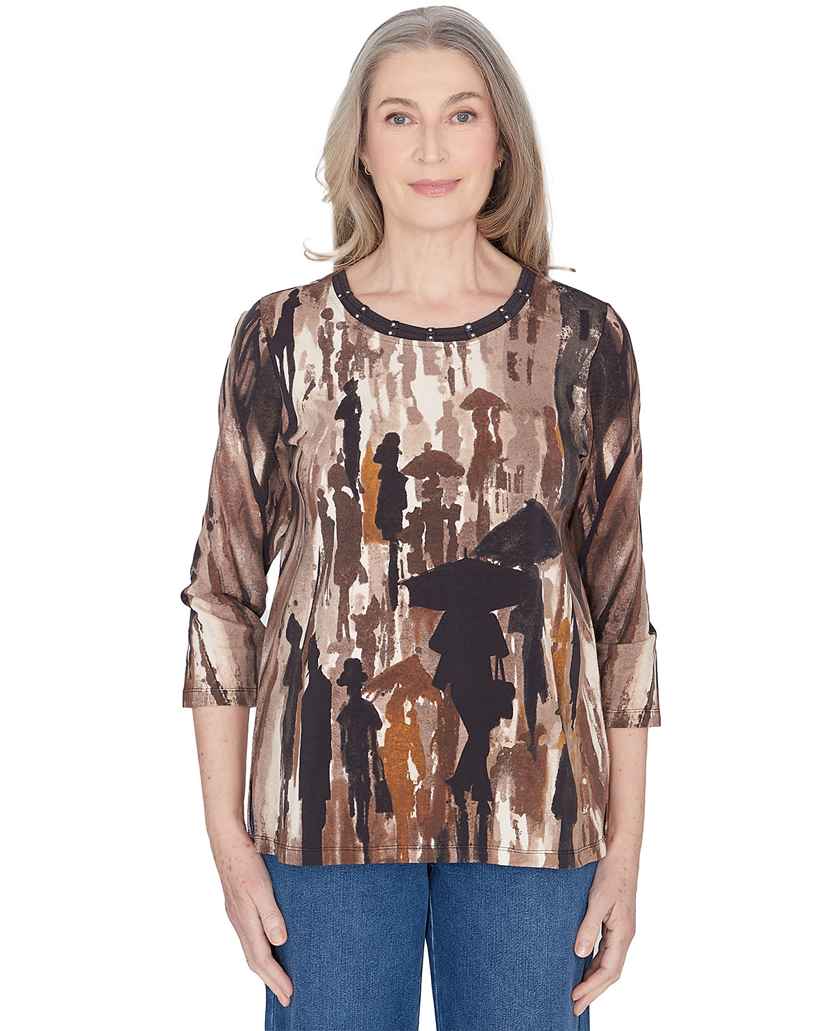 Alfred Dunner Petite Classic Abstract Rain Knit Top
