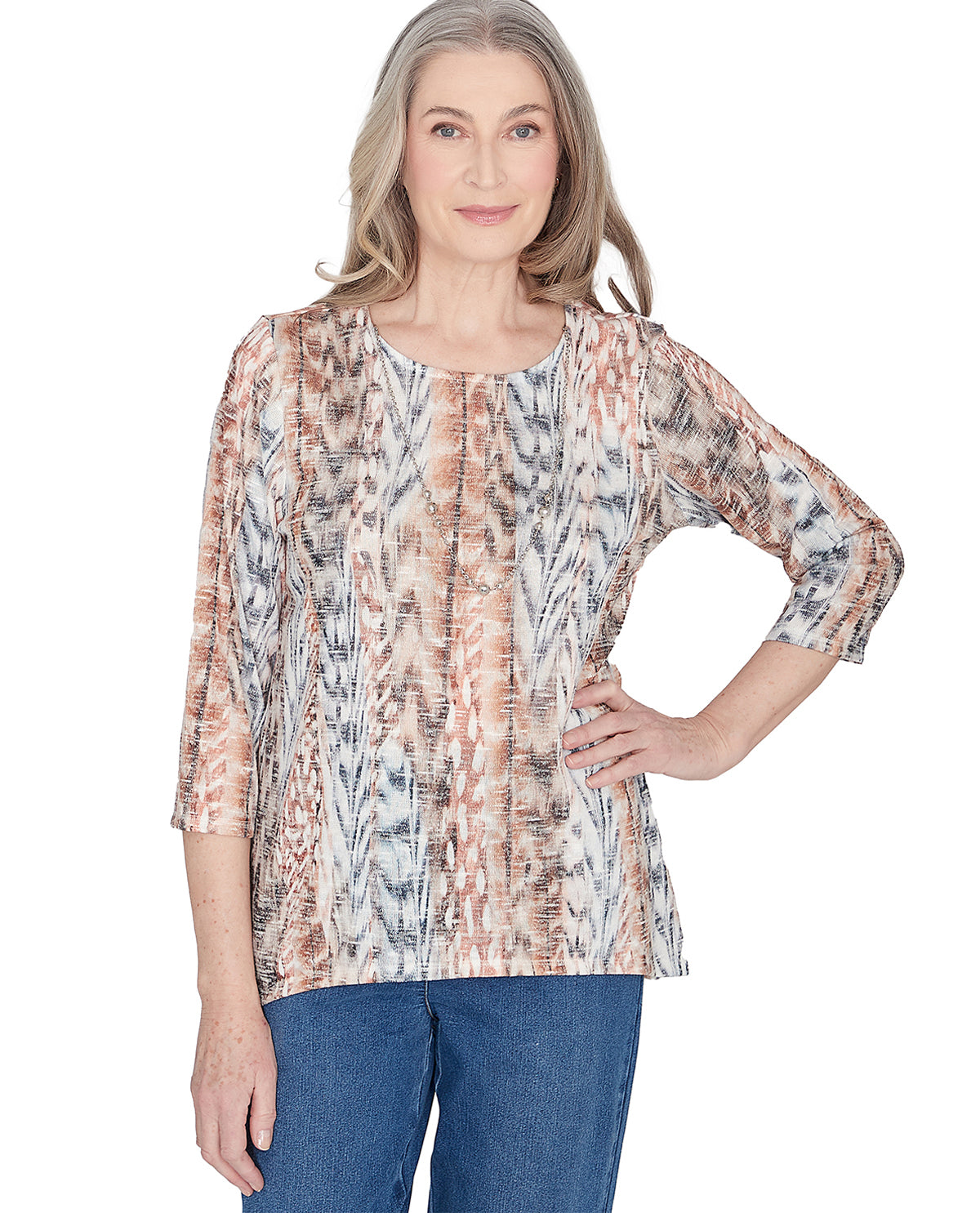 Alfred Dunner Petite Classic Neutral Abstract Knit Top
