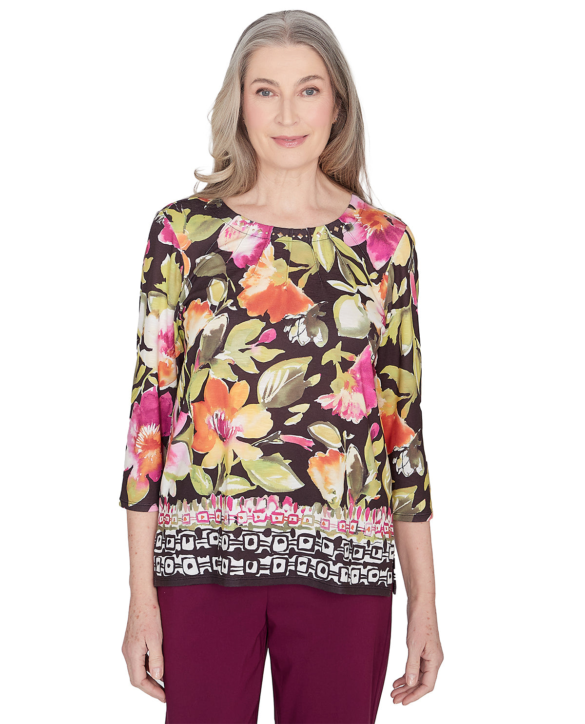 Alfred Dunner Petite Classic Tropical Floral Knit Top