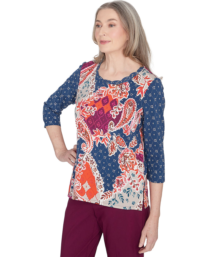 Alfred Dunner Petite Classics Paisley Abstract Knit Top