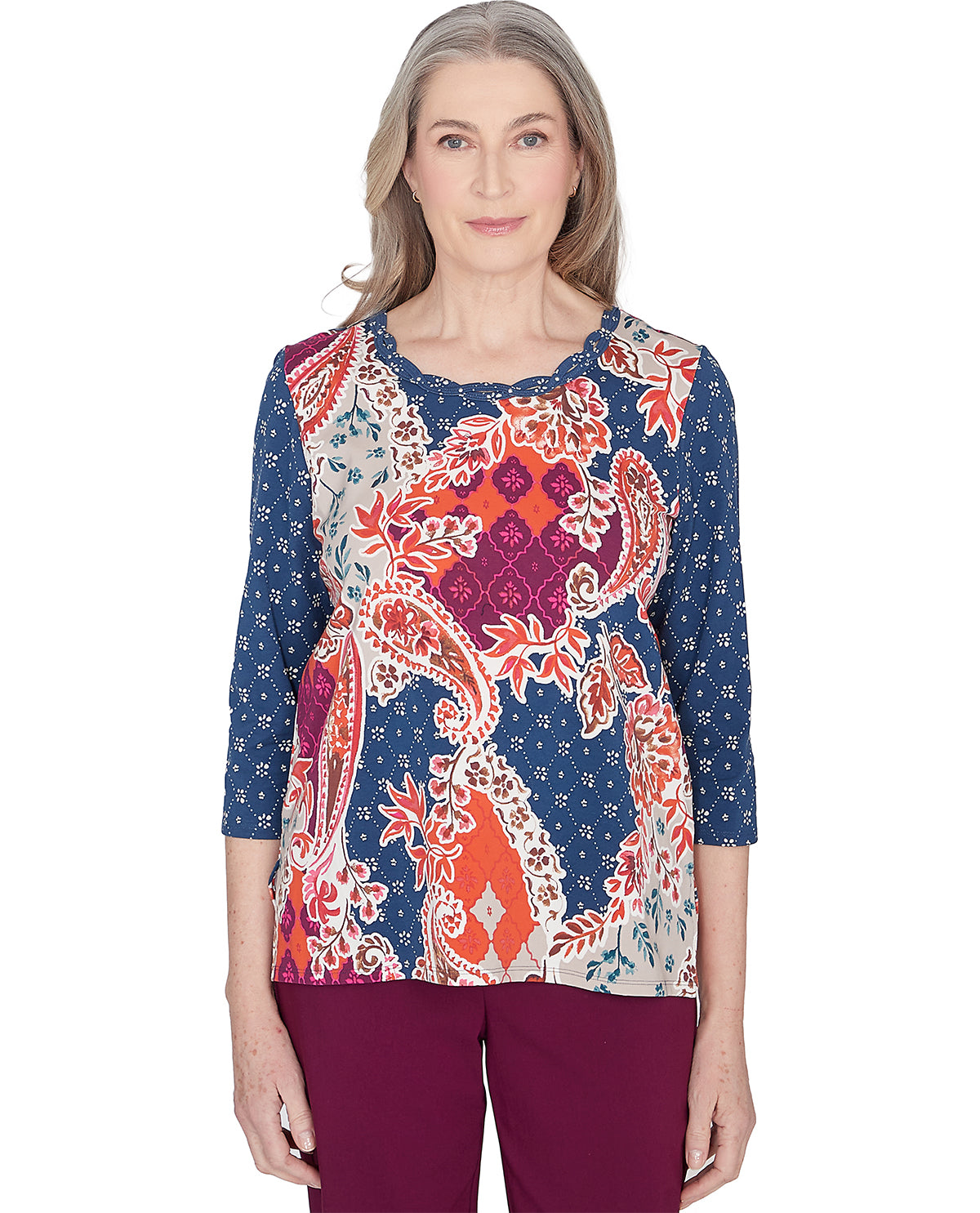 Alfred Dunner Petite Classics Paisley Abstract Knit Top