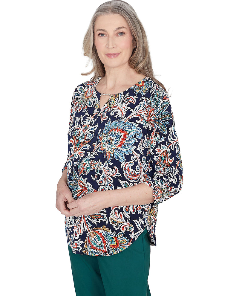 Alfred Dunner Petite Classics Royal Floral Knit Top
