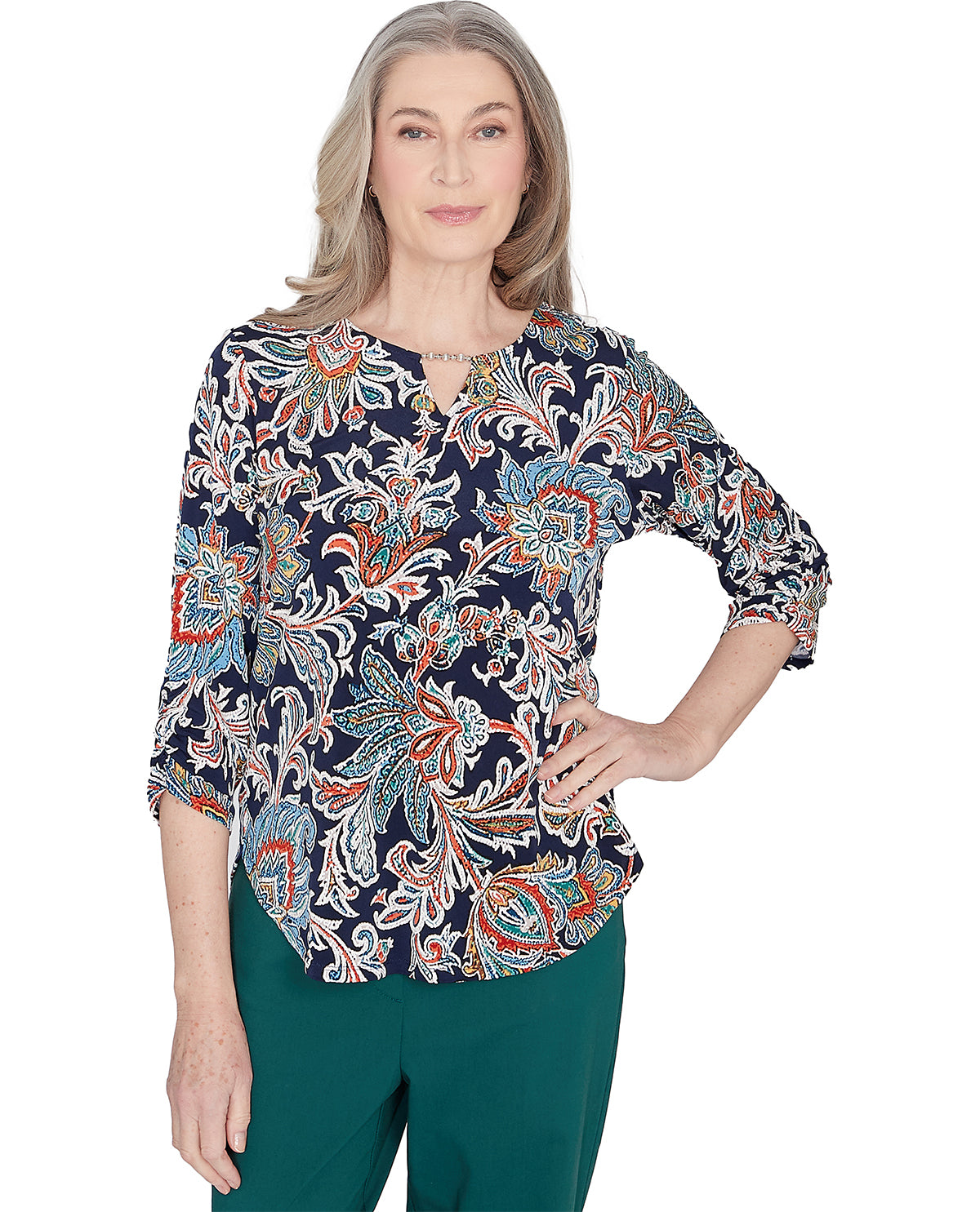 Alfred Dunner Petite Classics Royal Floral Knit Top