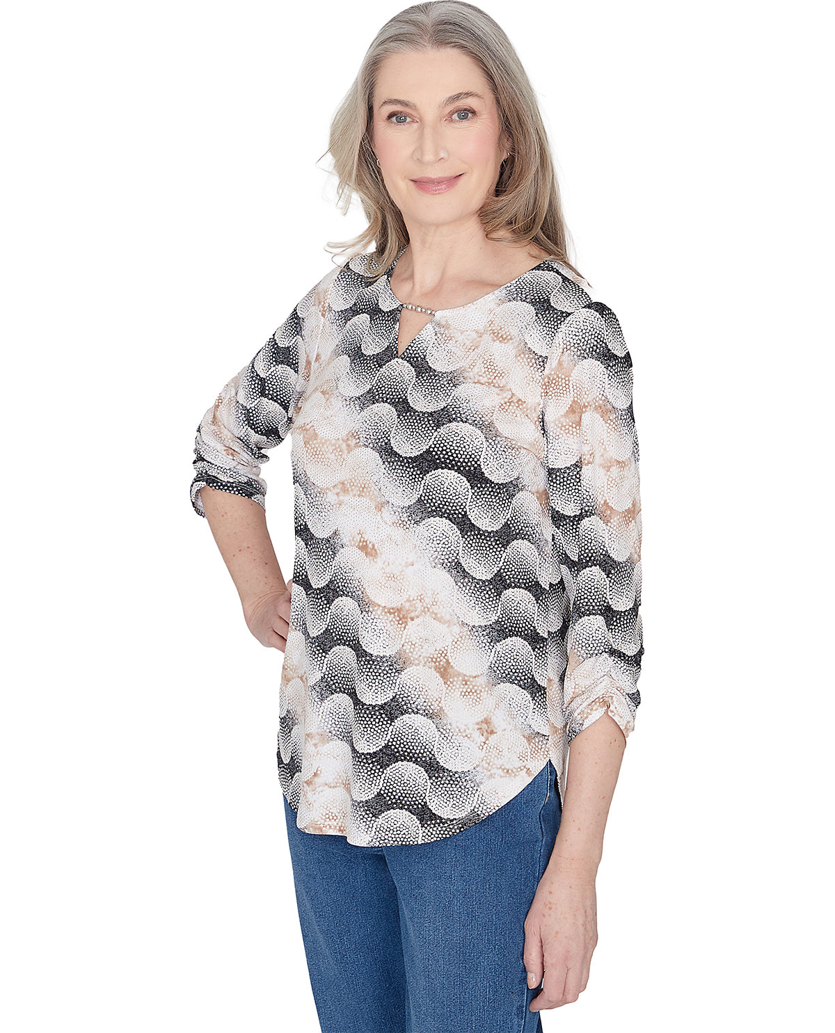 Alfred Dunner Petite Classics Wave Abstract Knit Top