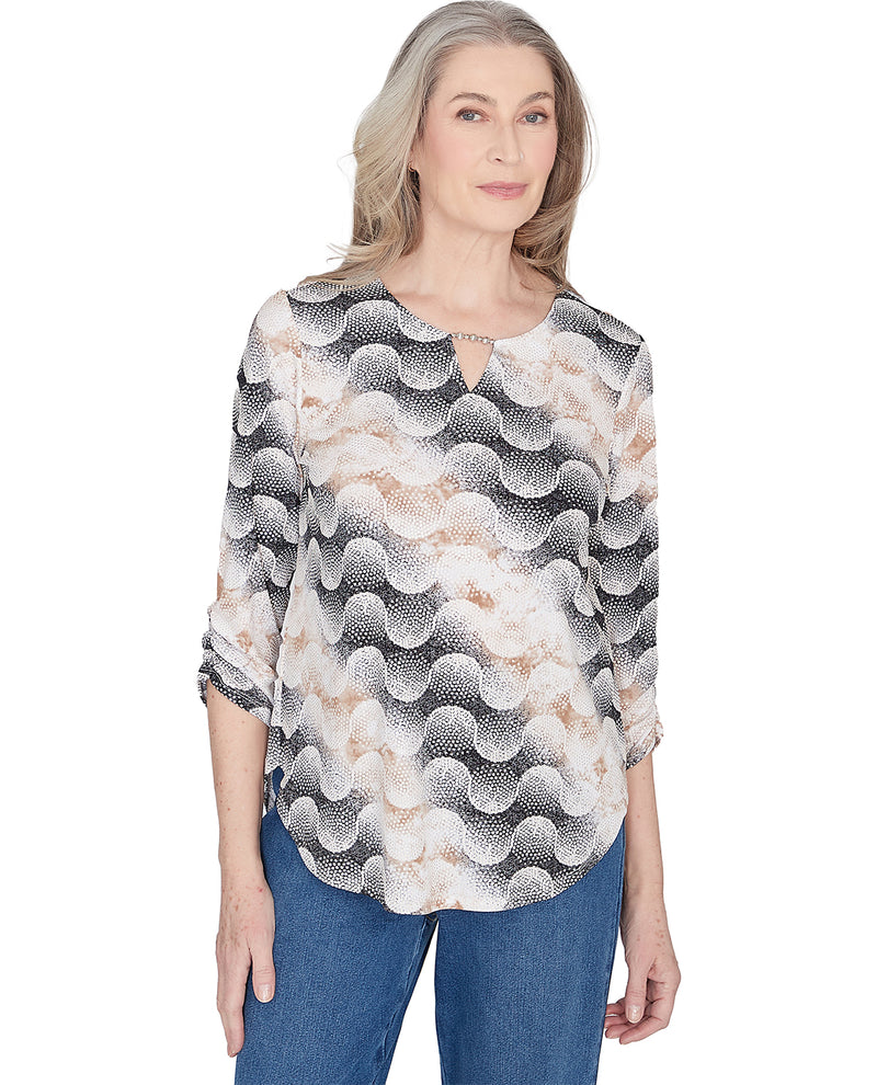 Alfred Dunner Petite Classics Wave Abstract Knit Top