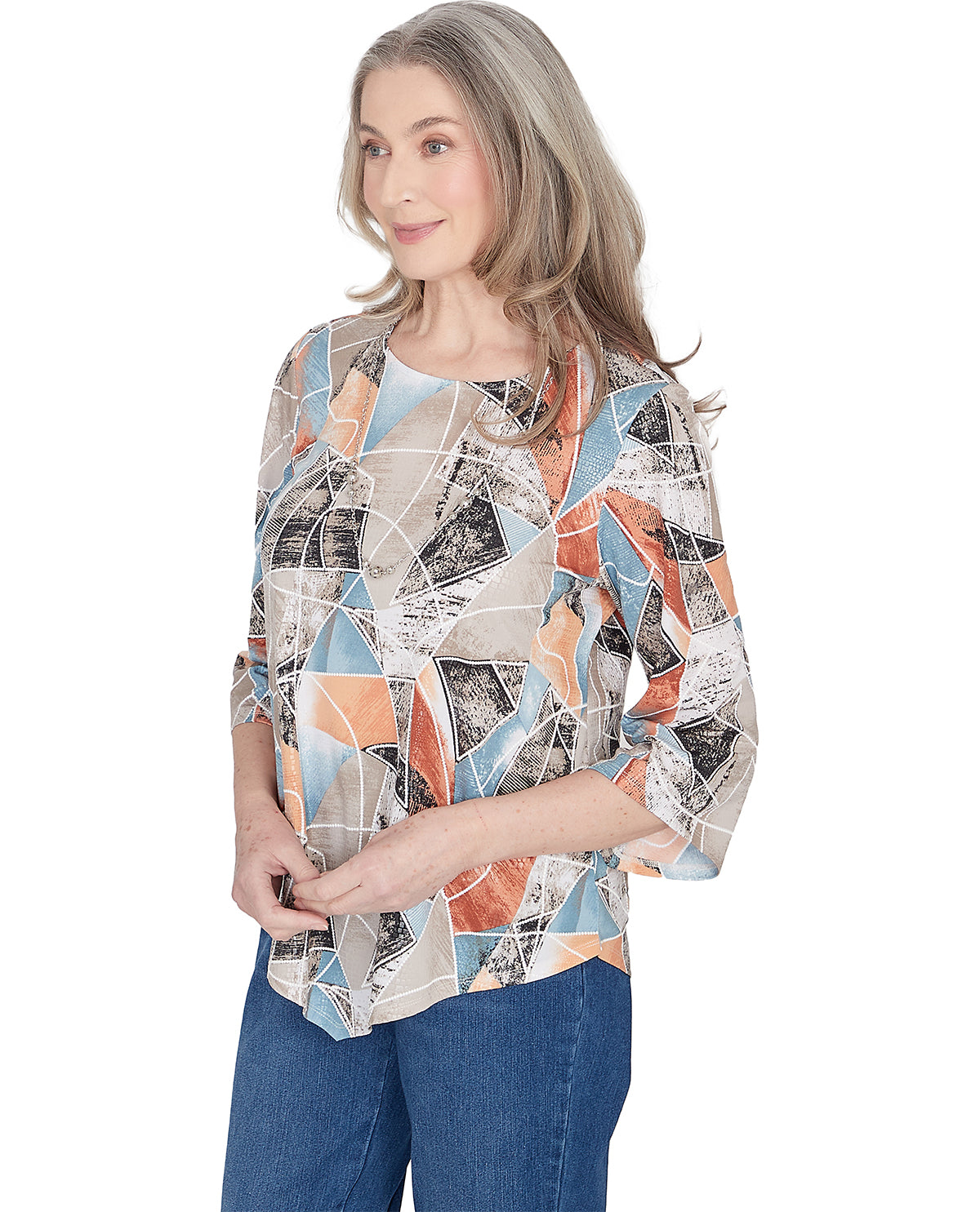 Alfred Dunner Missy Geometric Abstract Classic Knit Top