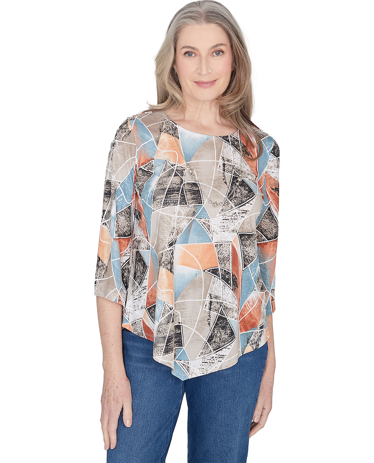 Alfred Dunner Missy Geometric Abstract Classic Knit Top