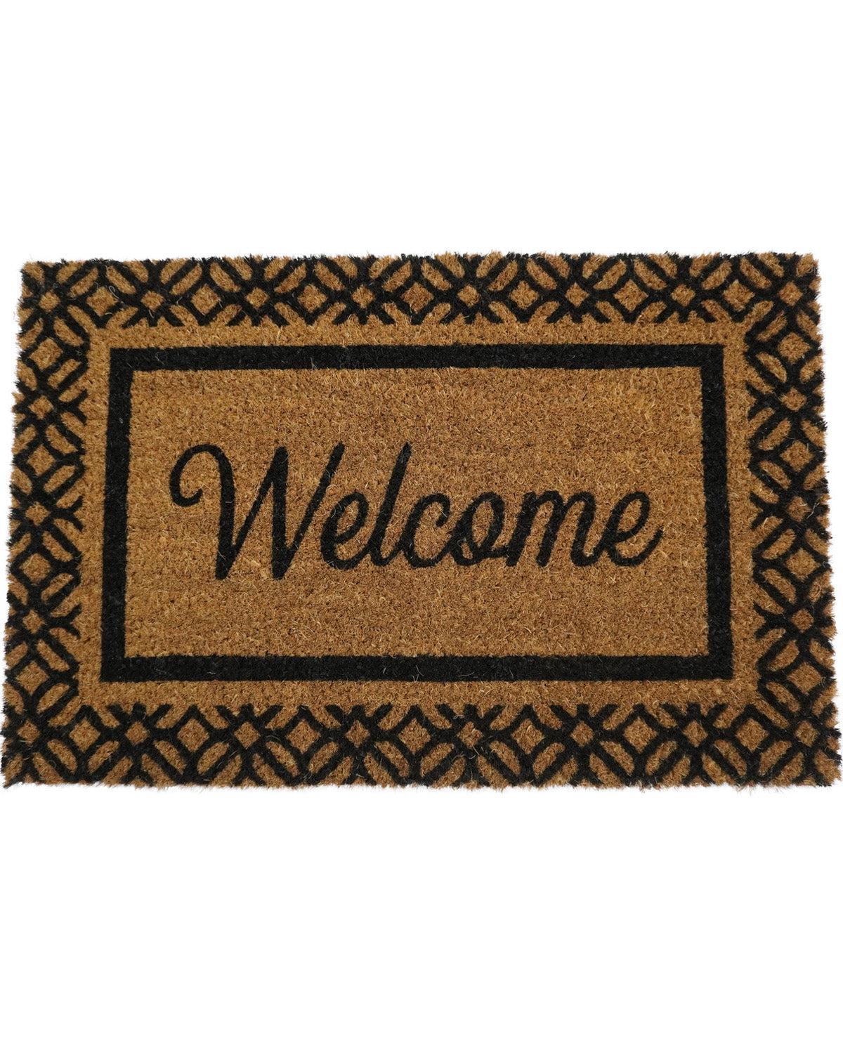 Doormat with 'Welcome' text on a white background