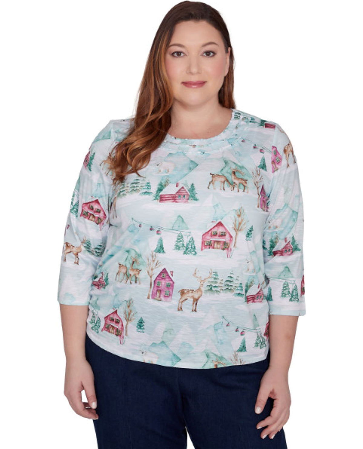 Alfred Dunner Women's Classics Christmas Barn Knit Top