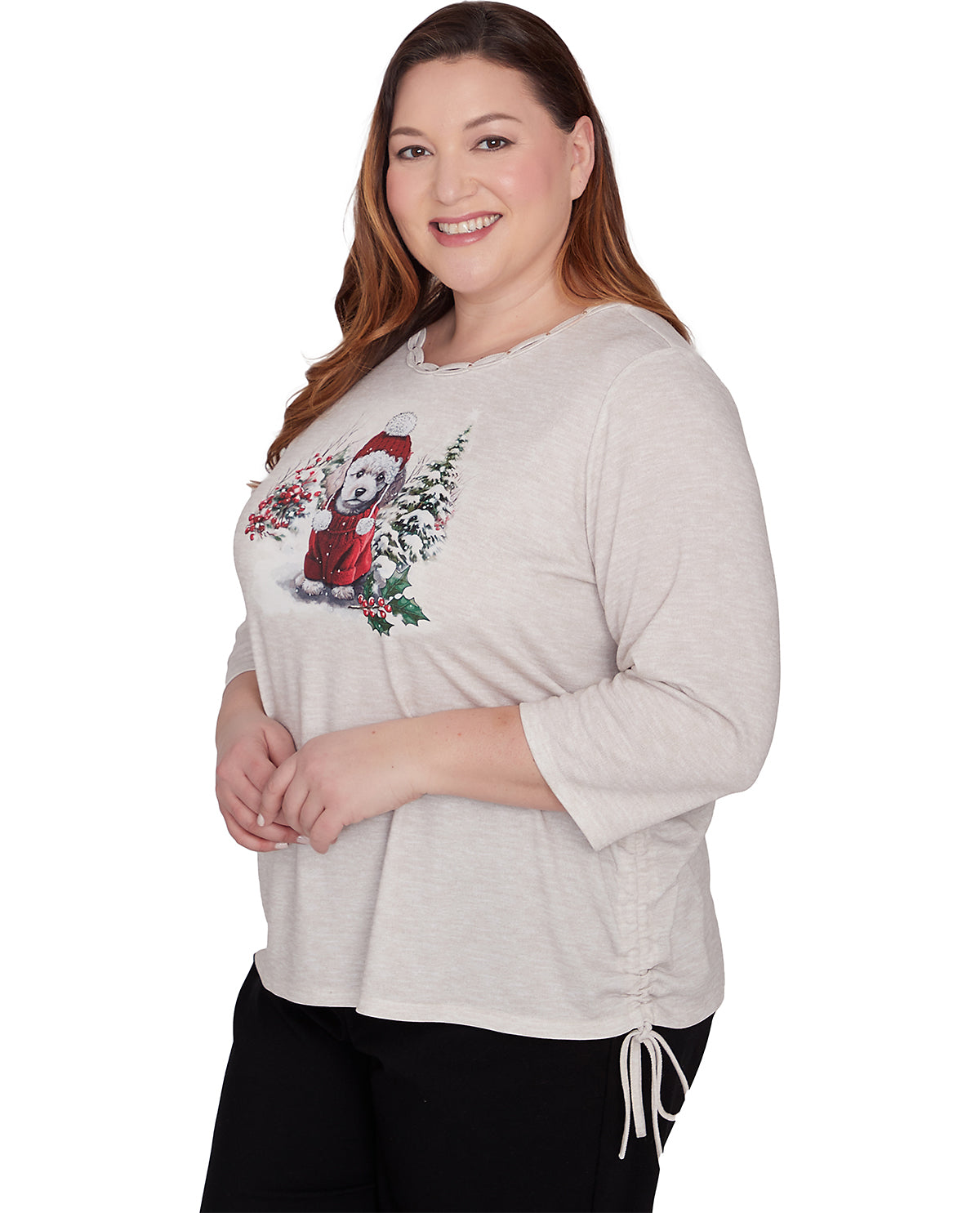 Alfred Dunner Women's Classic Christmas Snow Puppy Knit Top