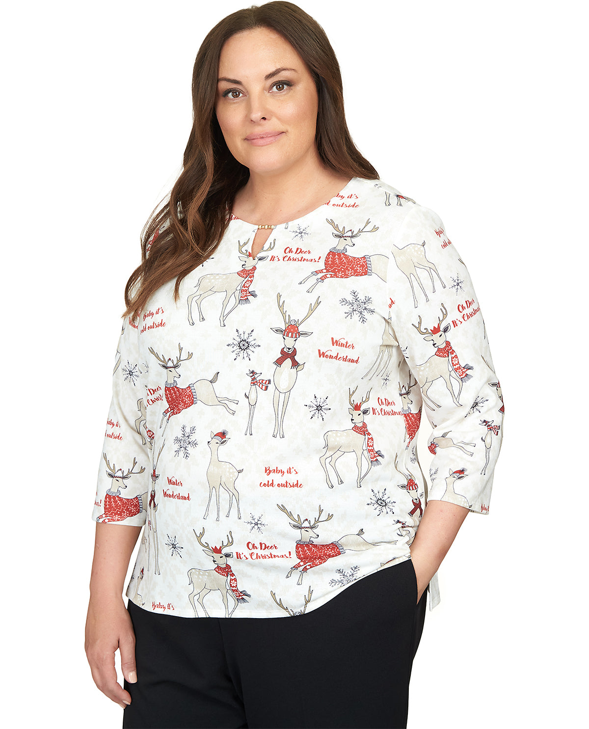 Alfred Dunner Women's Classic Winter Wonderland Knit Top