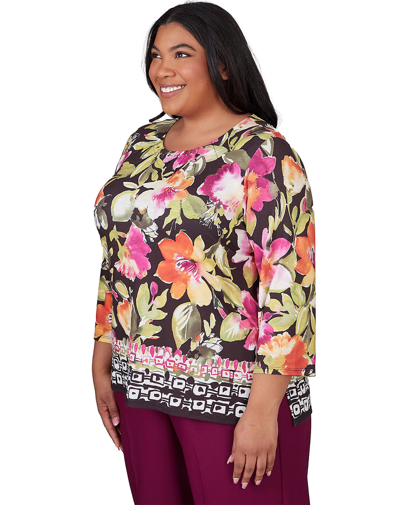 Alfred Dunner Women's Classic Tropical Floral Knit Top