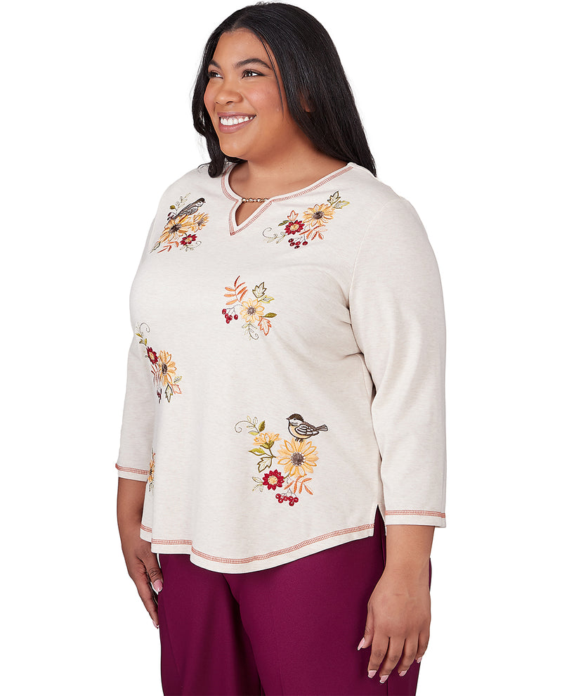 Alfred Dunner Plus Songbird Harvest Long Sleeve Knit Top
