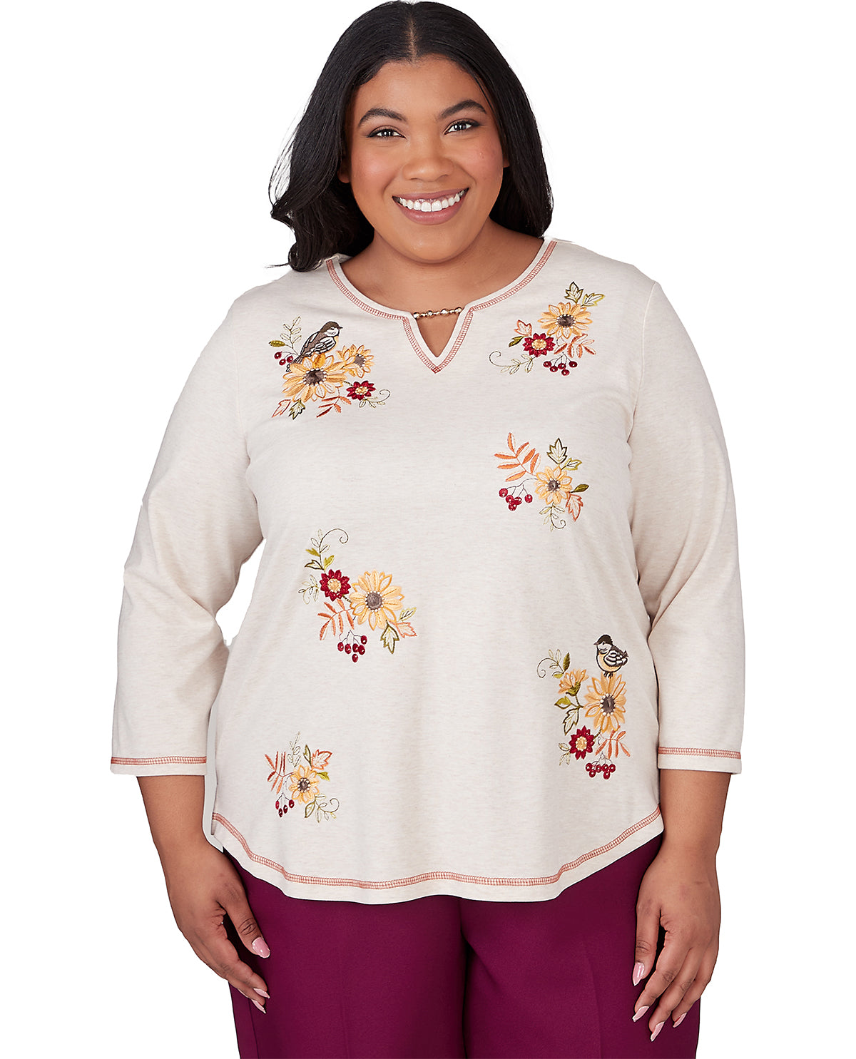 Alfred Dunner Plus Songbird Harvest Long Sleeve Knit Top