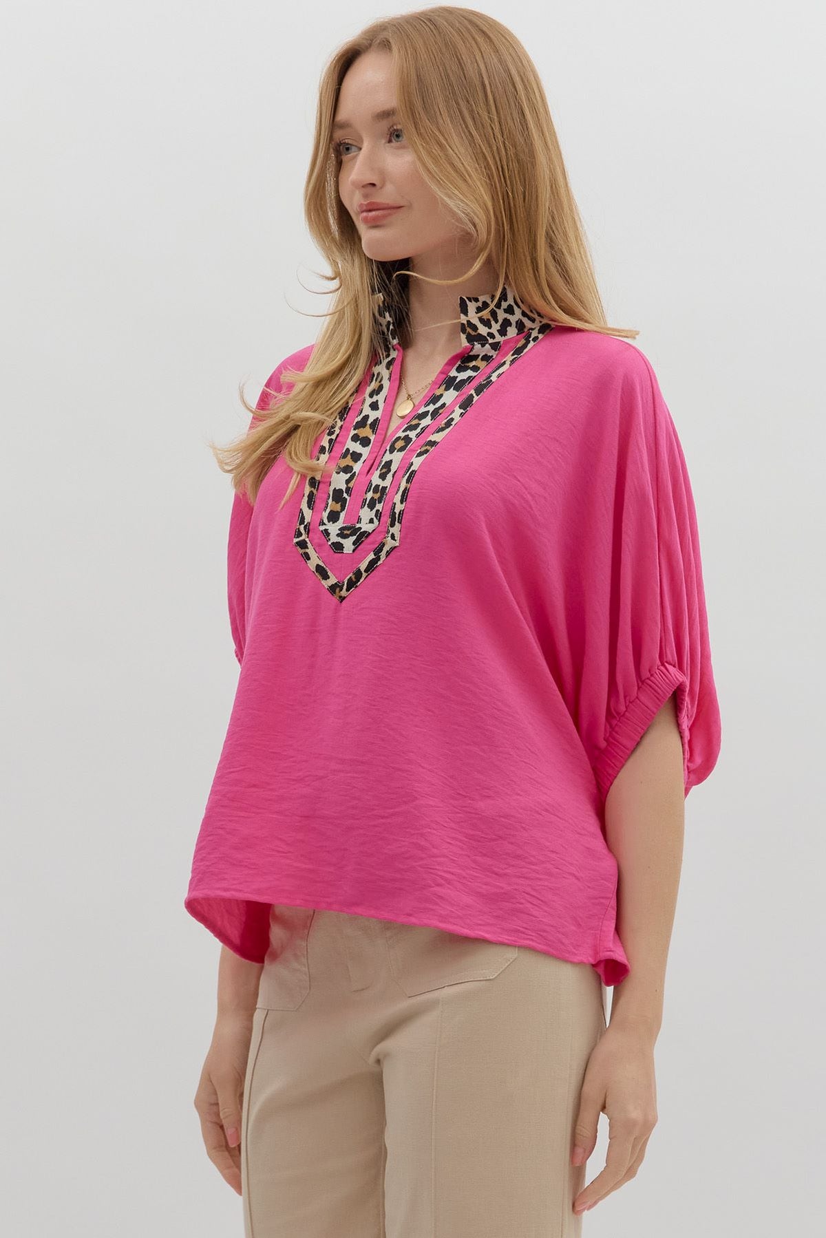 Animal Print Contrast Top