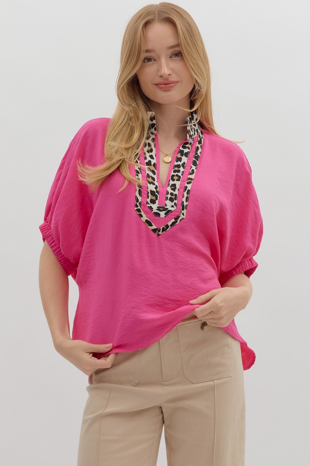 Animal Print Contrast Top