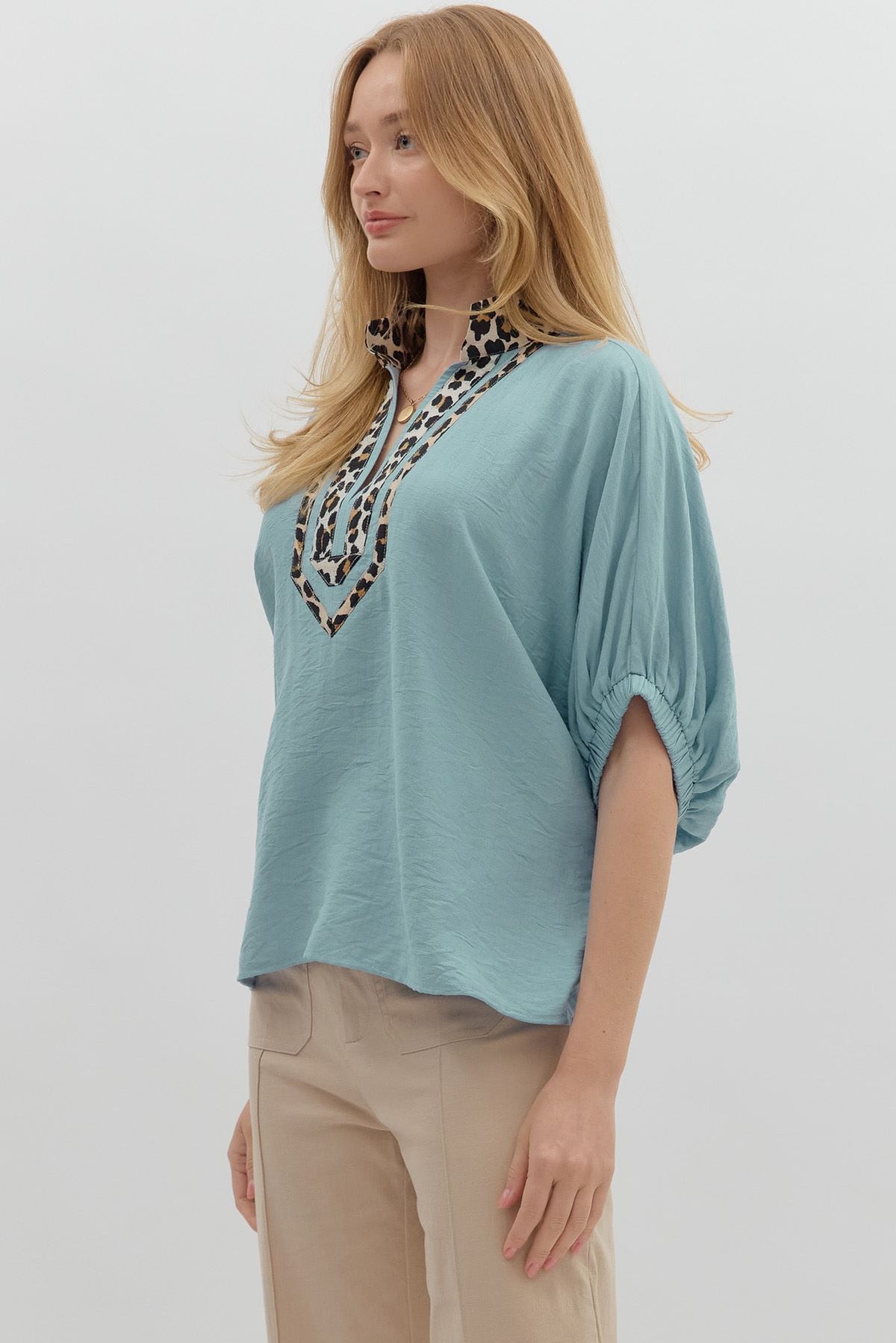 Animal Print Contrast Top