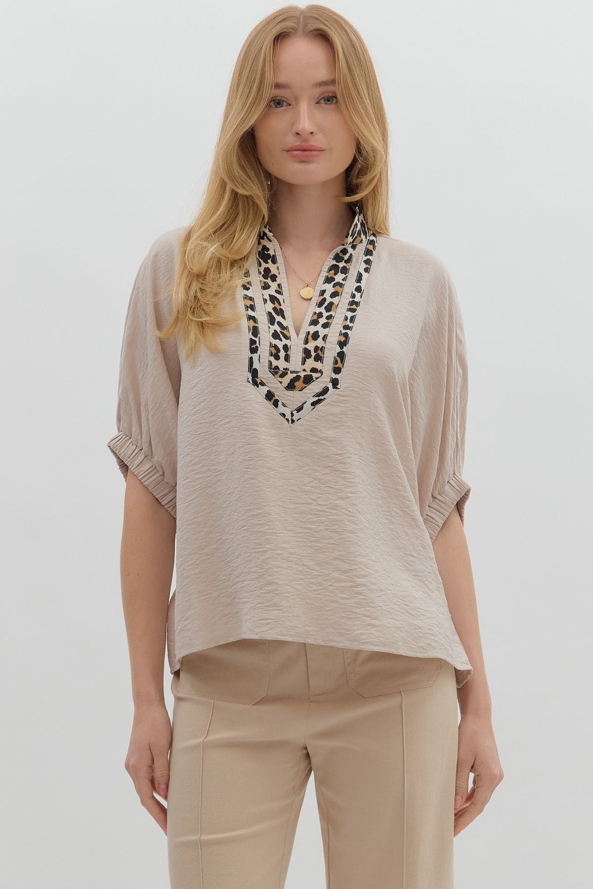 Animal Print Contrast Top