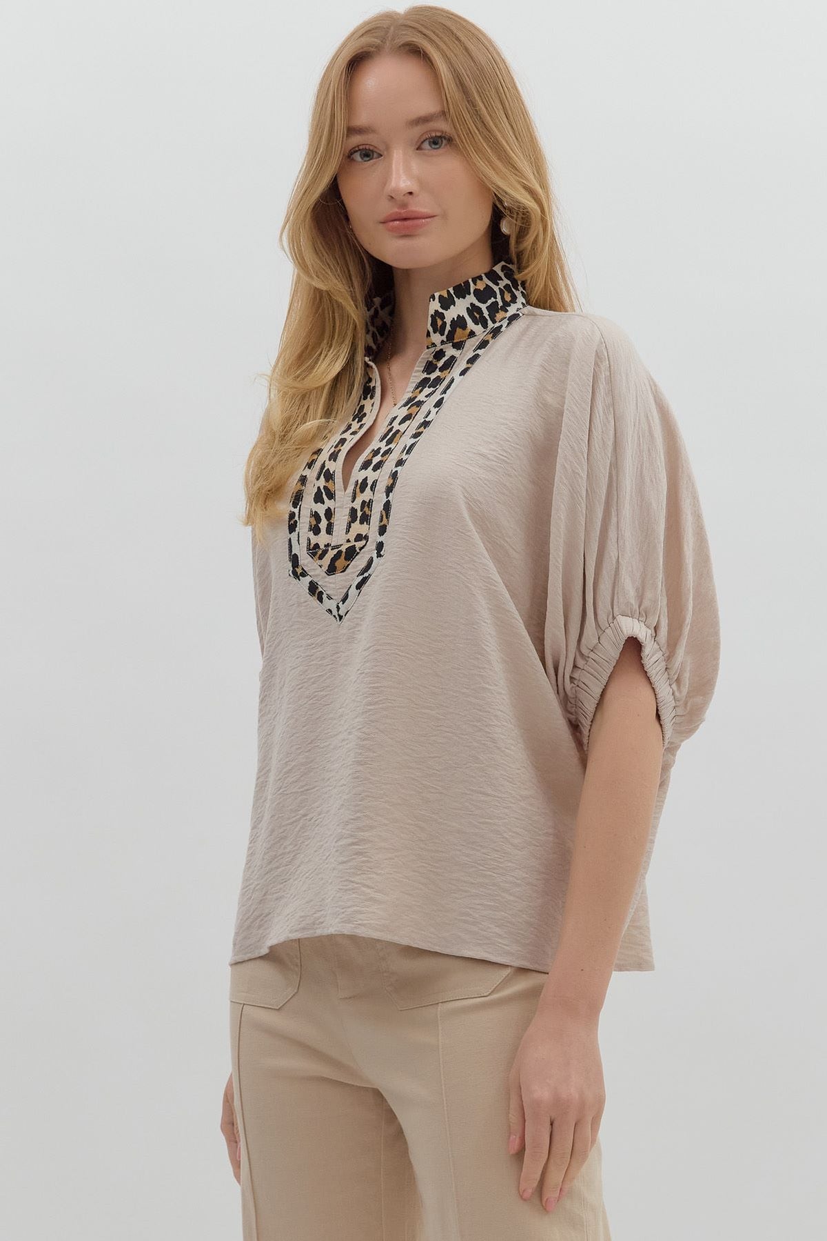 Animal Print Contrast Top