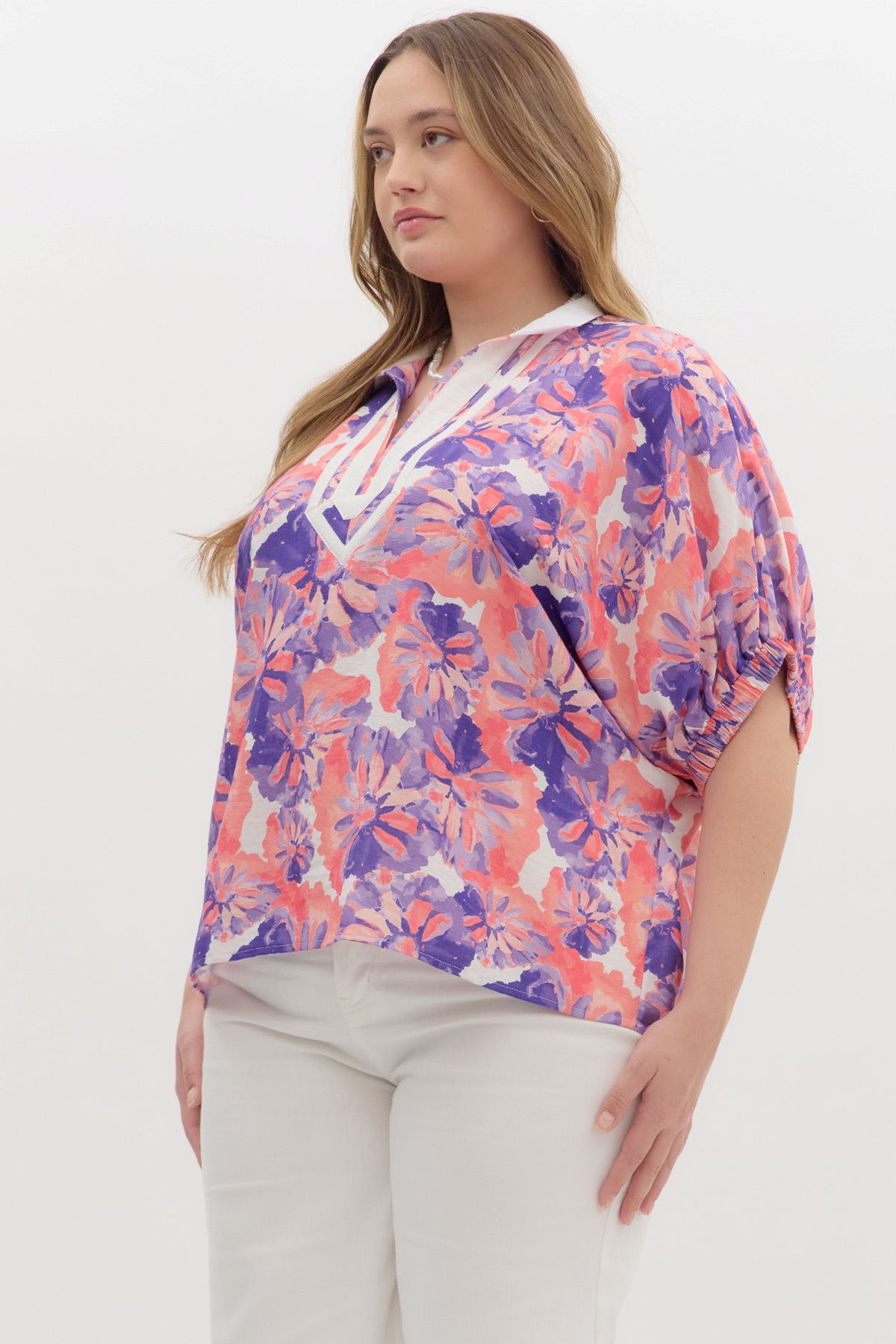 Plus Floral Print Short Sleeve Top