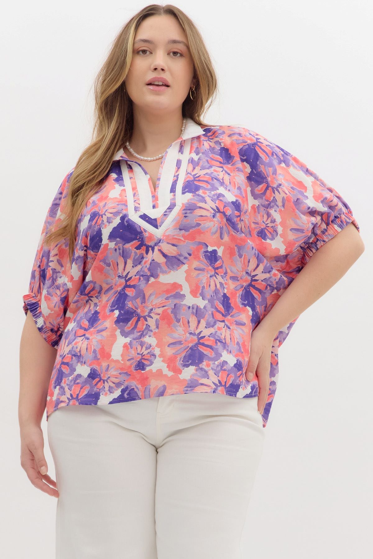 Plus Floral Print Short Sleeve Top