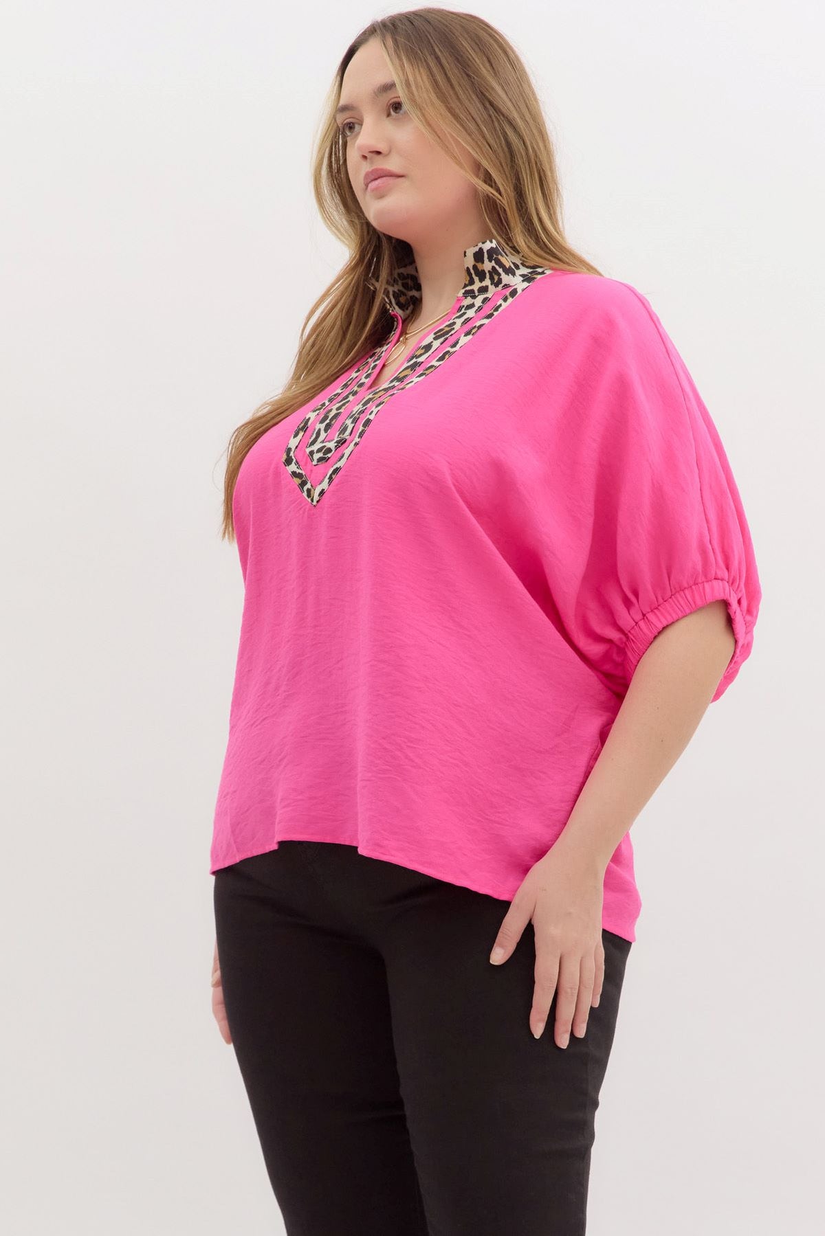 Plus Animal Print Contrast Top