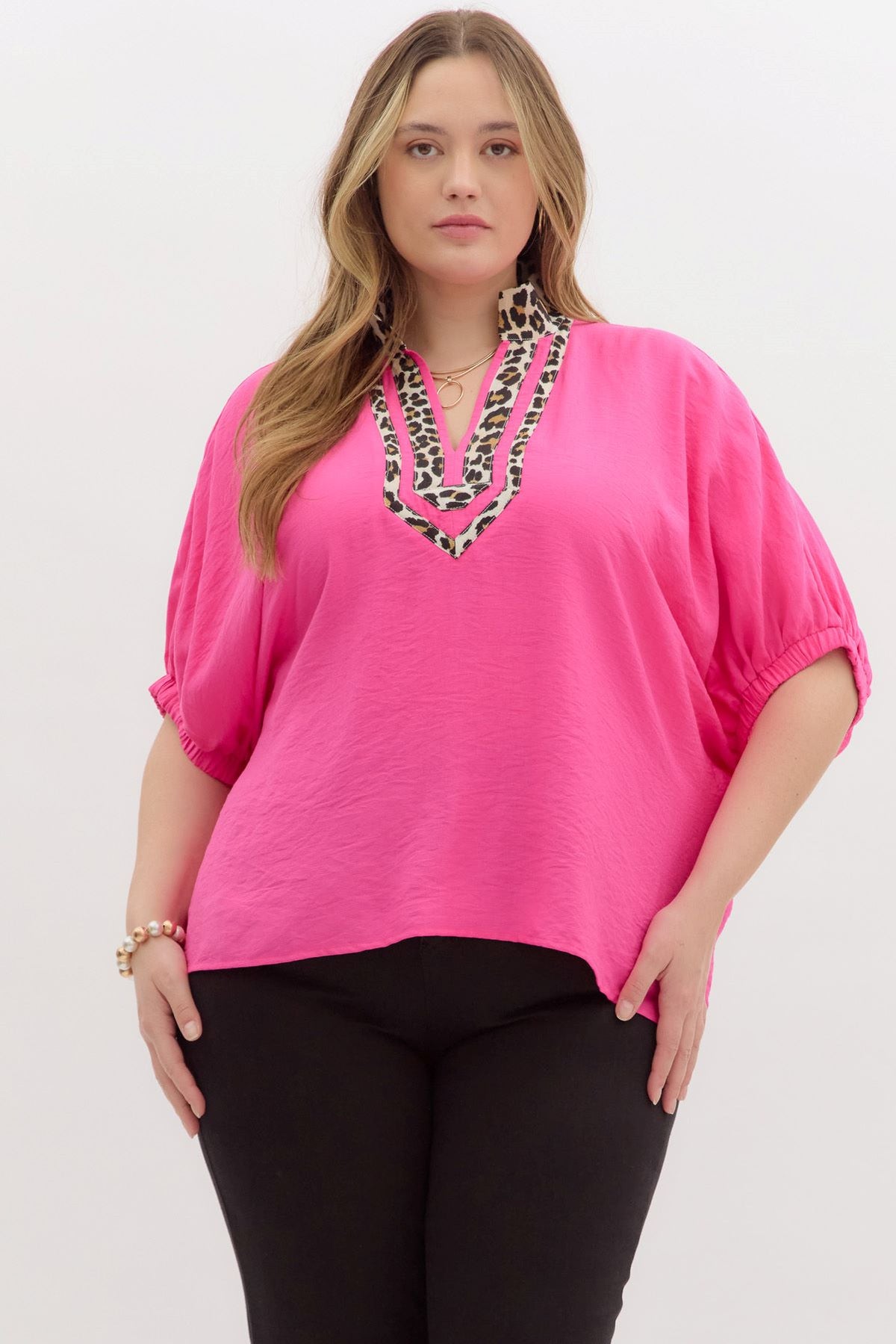 Plus Animal Print Contrast Top