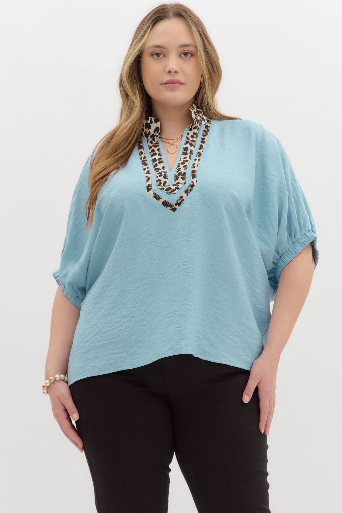 Plus Animal Print Contrast Top