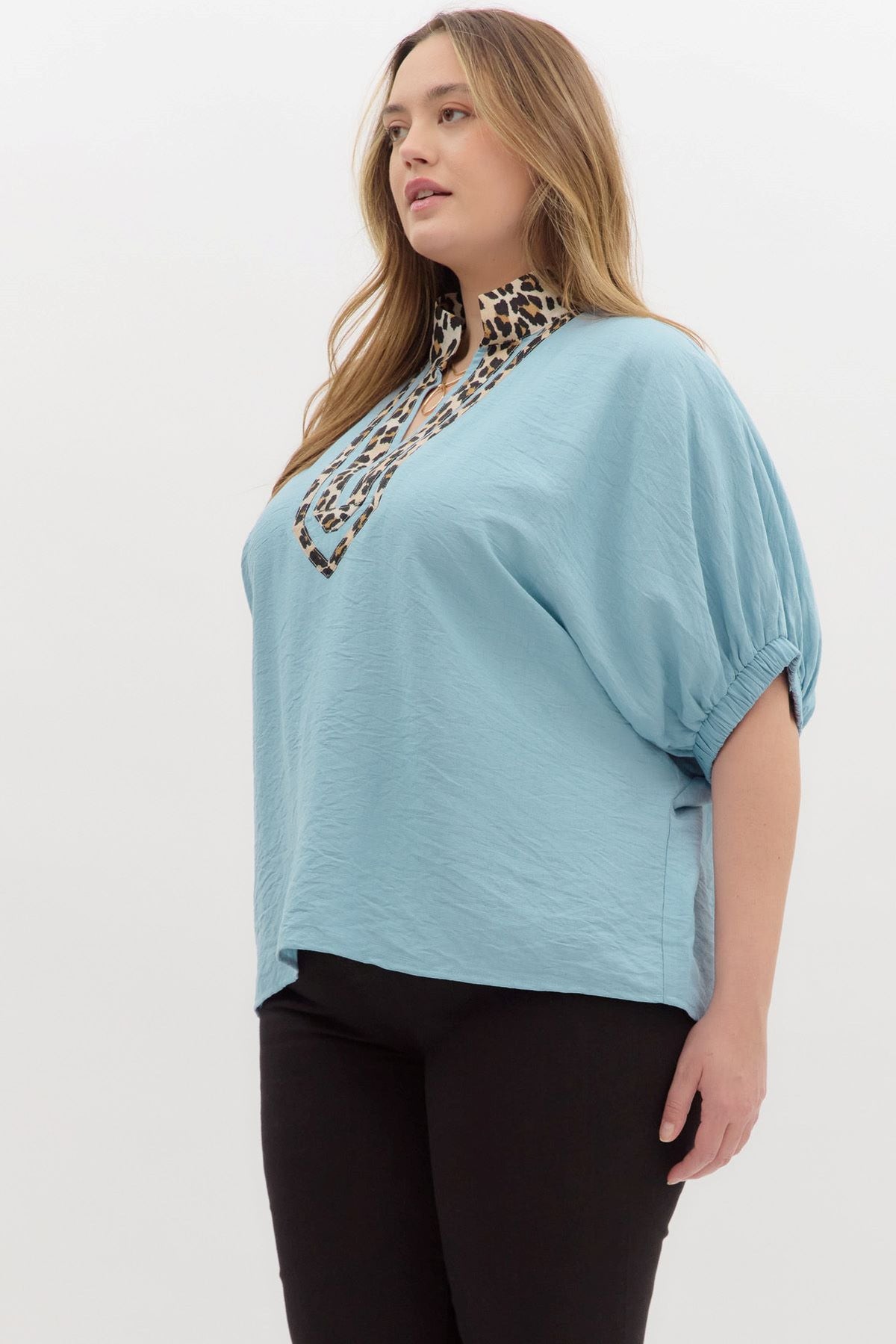 Plus Animal Print Contrast Top