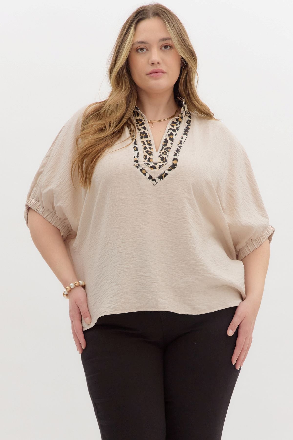 Plus Animal Print Contrast Top