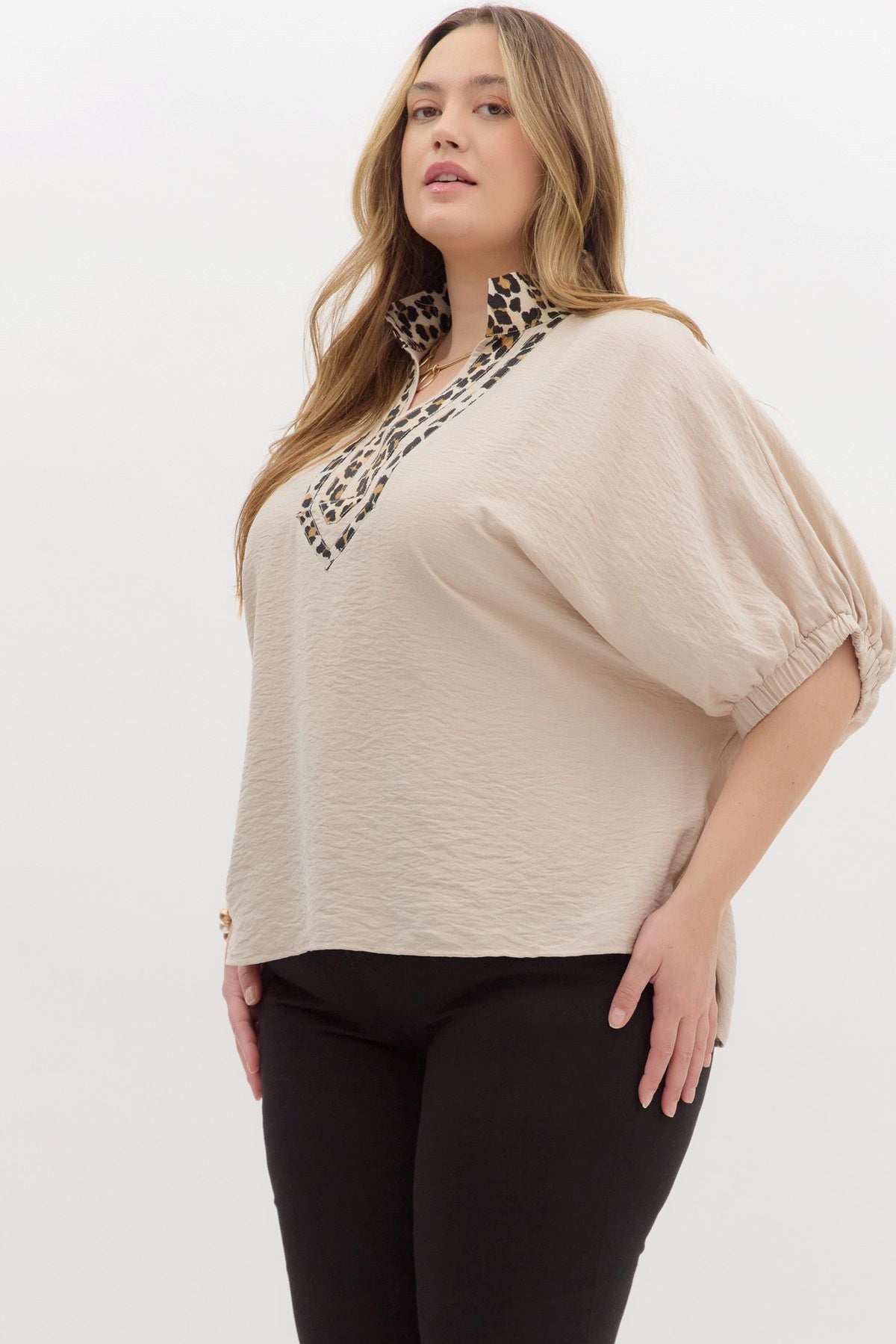 Plus Animal Print Contrast Top