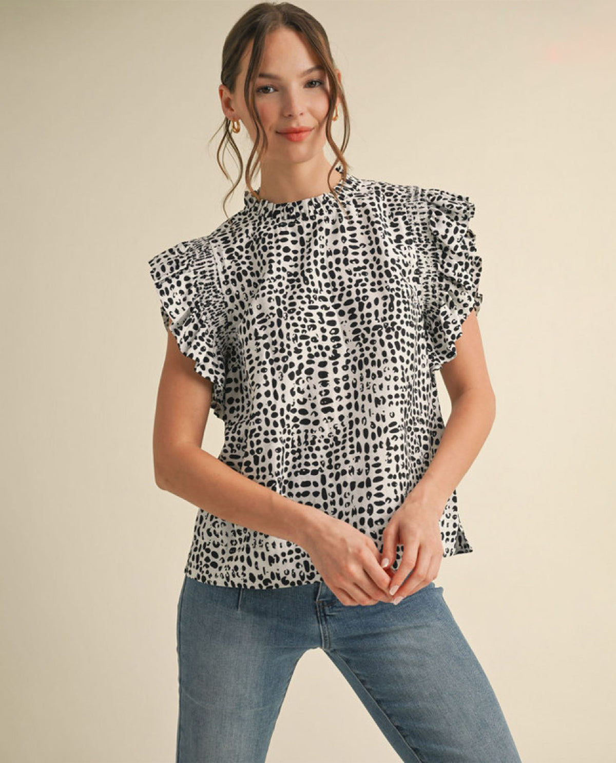 Plus Cheetah Print Top with Ruffle Sleeves