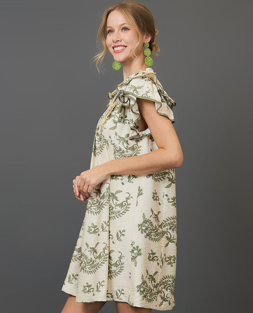 Paisley Print Mini Dress with Ruffle Cap Sleeves