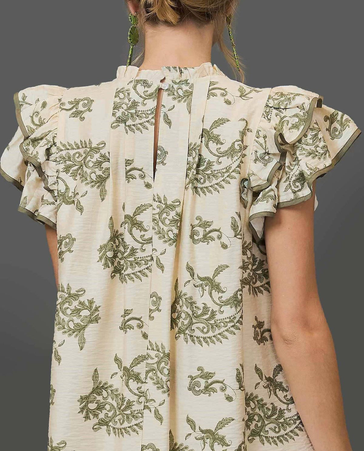 Paisley Print Mini Dress with Ruffle Cap Sleeves
